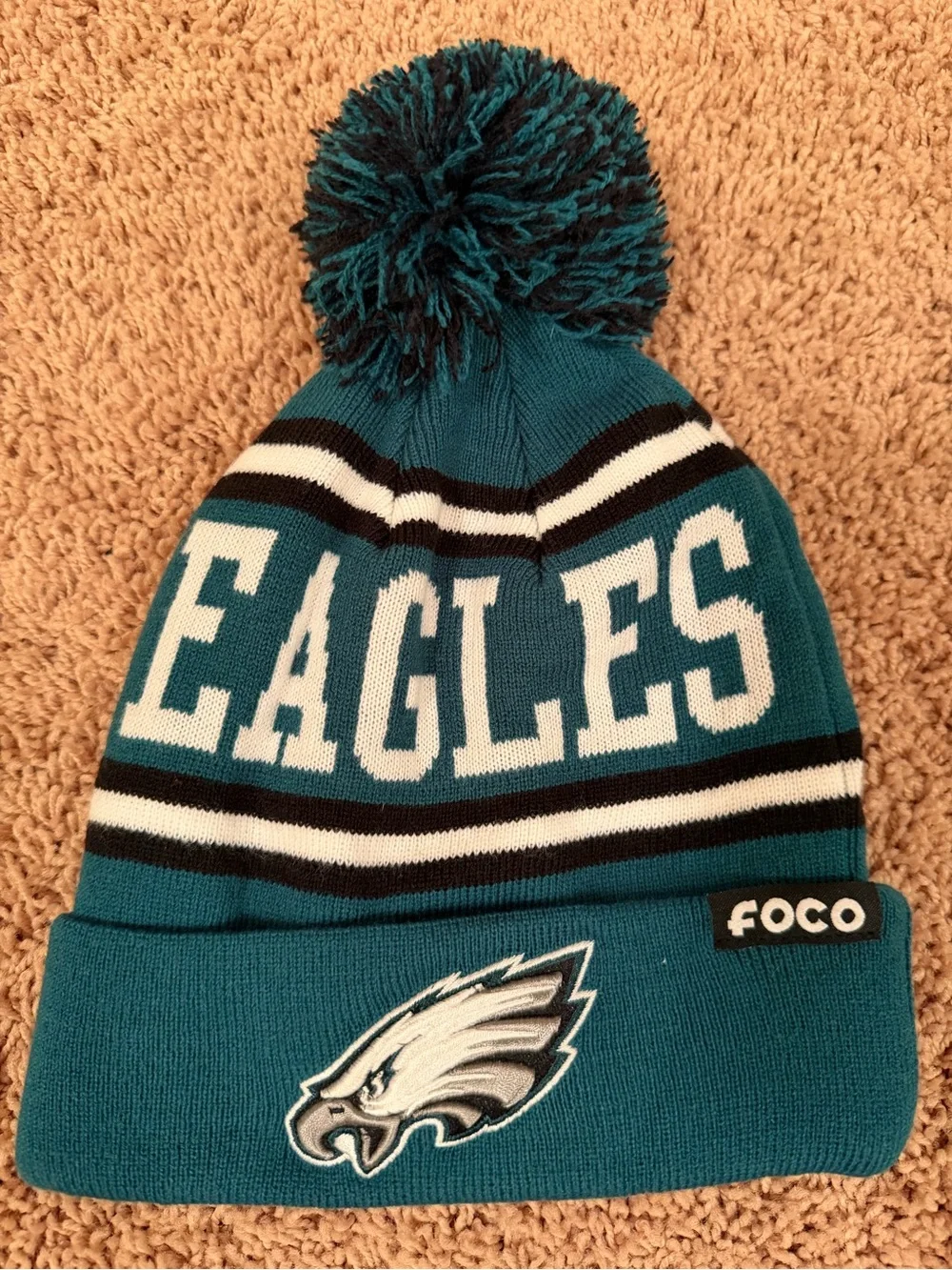 Kids Teal EAGLES Pom Cuffed Beanie Hat